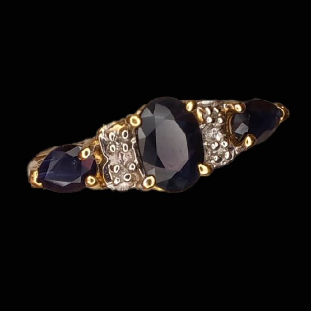 Sapphire diamond oval gold ring new